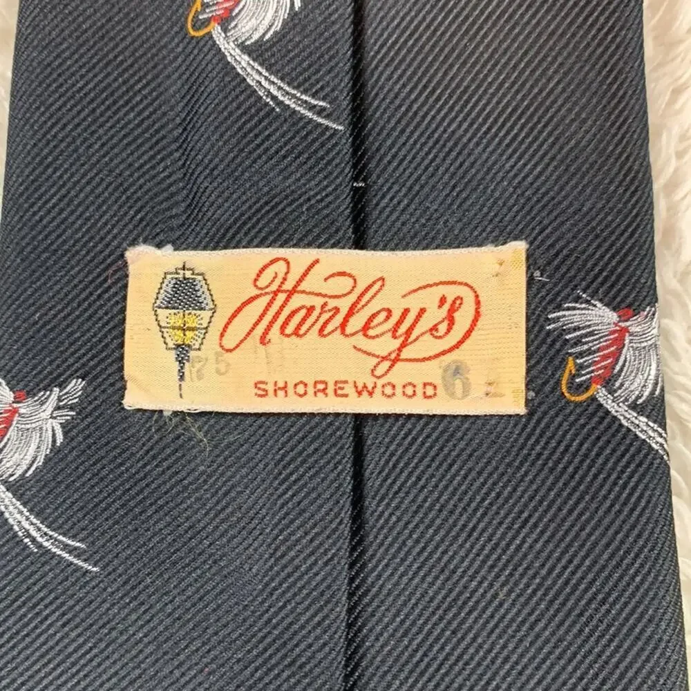 Vintage lot of‎ 2 Harleys Shorewood fly fishing necktie geometric red black tie